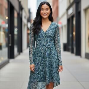 Oak & Trellis Dress NWT SZ XL Midi Oceanview Baby Doll Long Sleeve Sheer HOCO